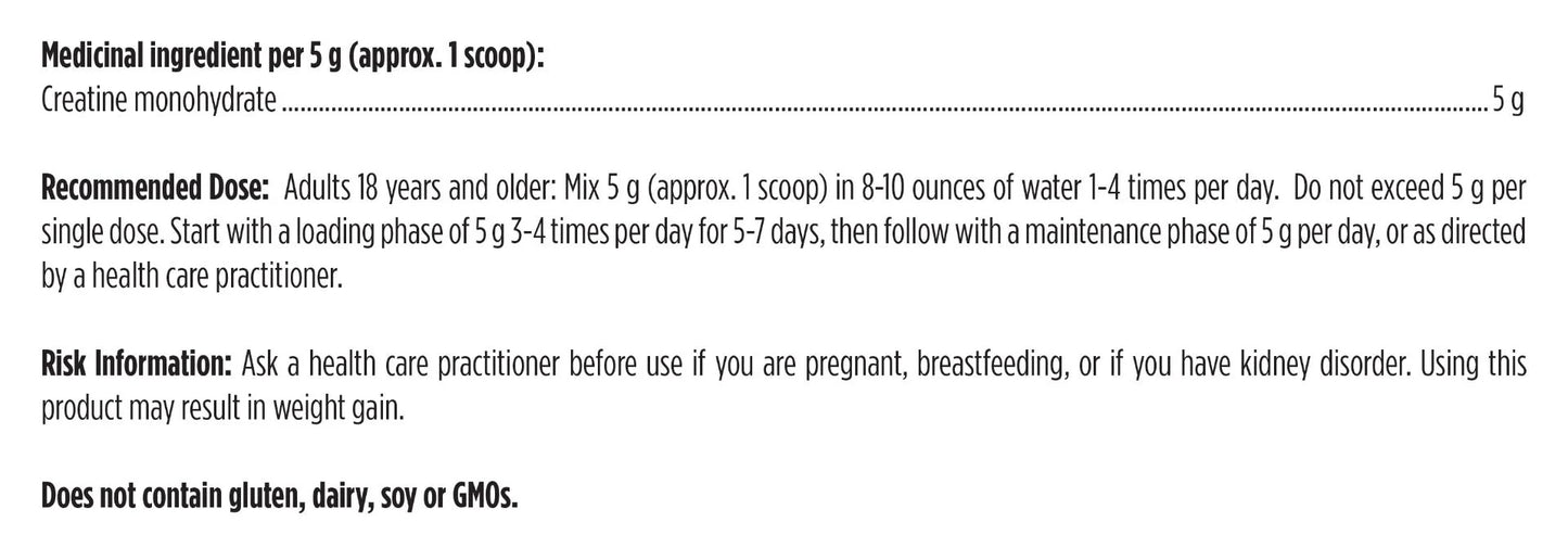 Nutritional supplement label with medicinal ingredient details and recommended use instructions.