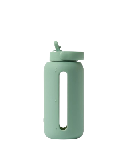 Green water bottle with a straw lid on a white background BINK