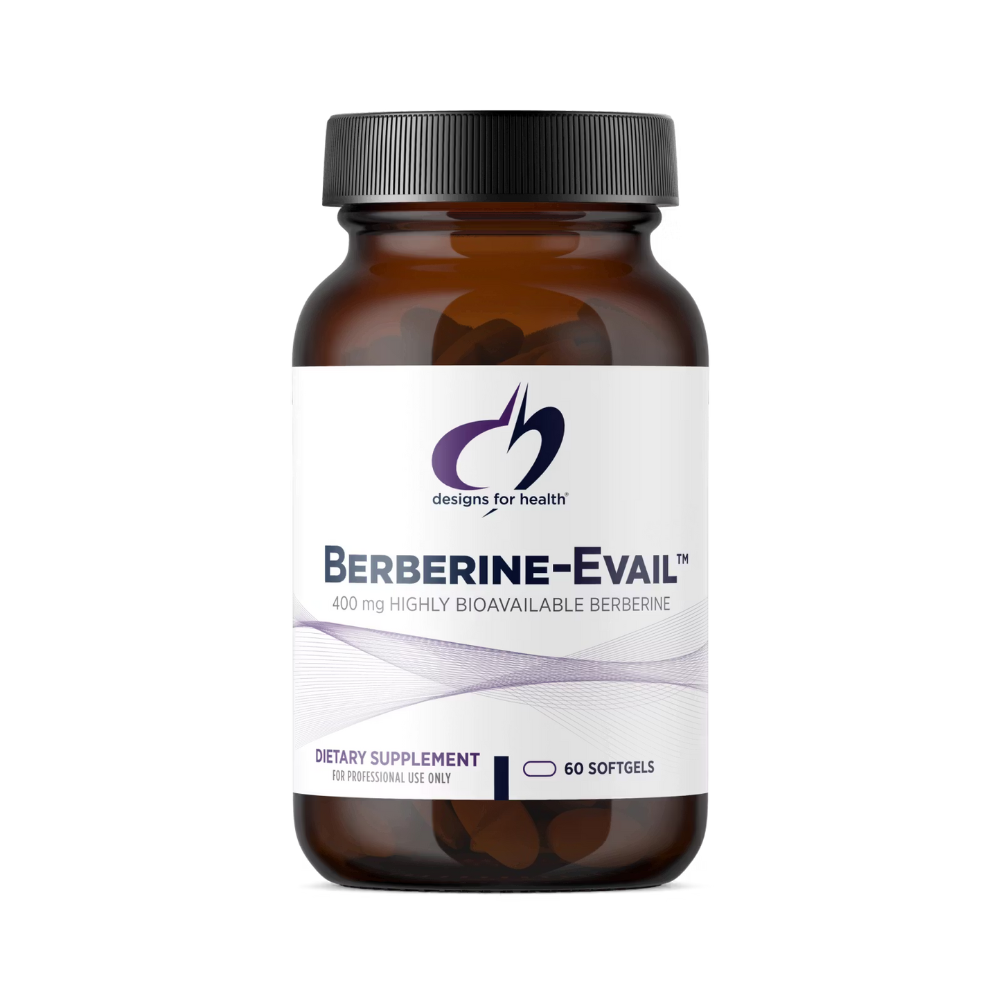 Supplement bottle labeled 'Berberine-Evail' by Designs for Health on a white background