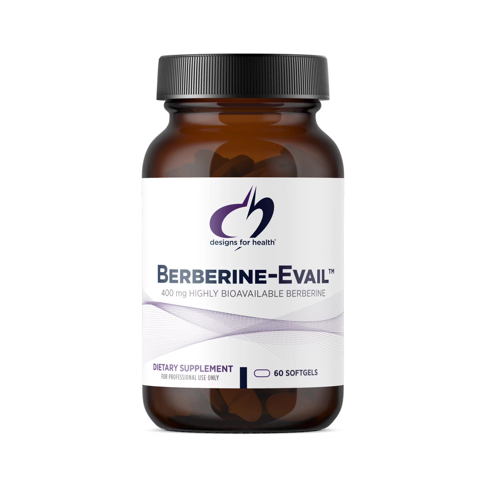 Supplement bottle labeled 'Berberine-Evail' by Designs for Health on a white background