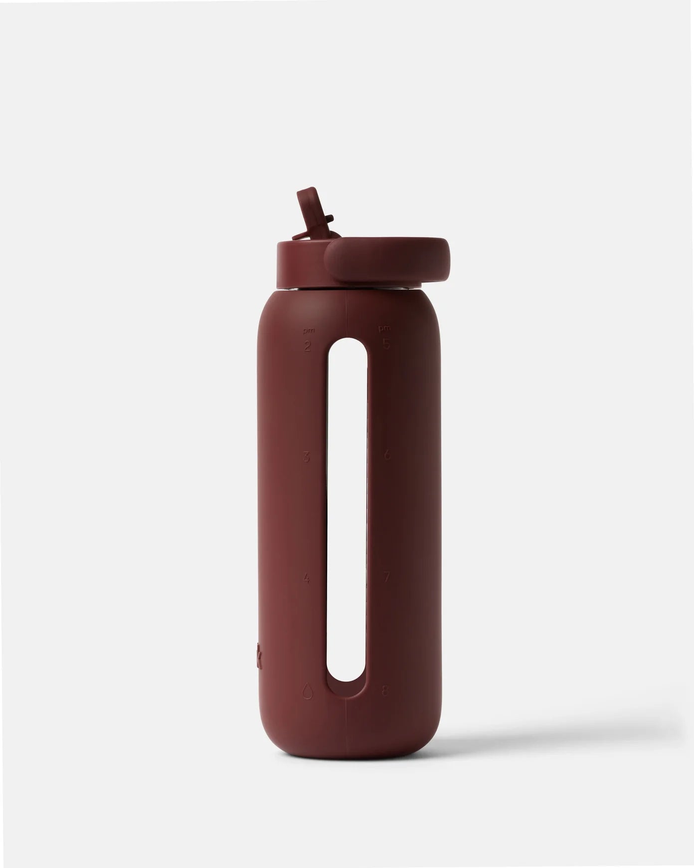 Brown water bottle with a straw lid on a white background