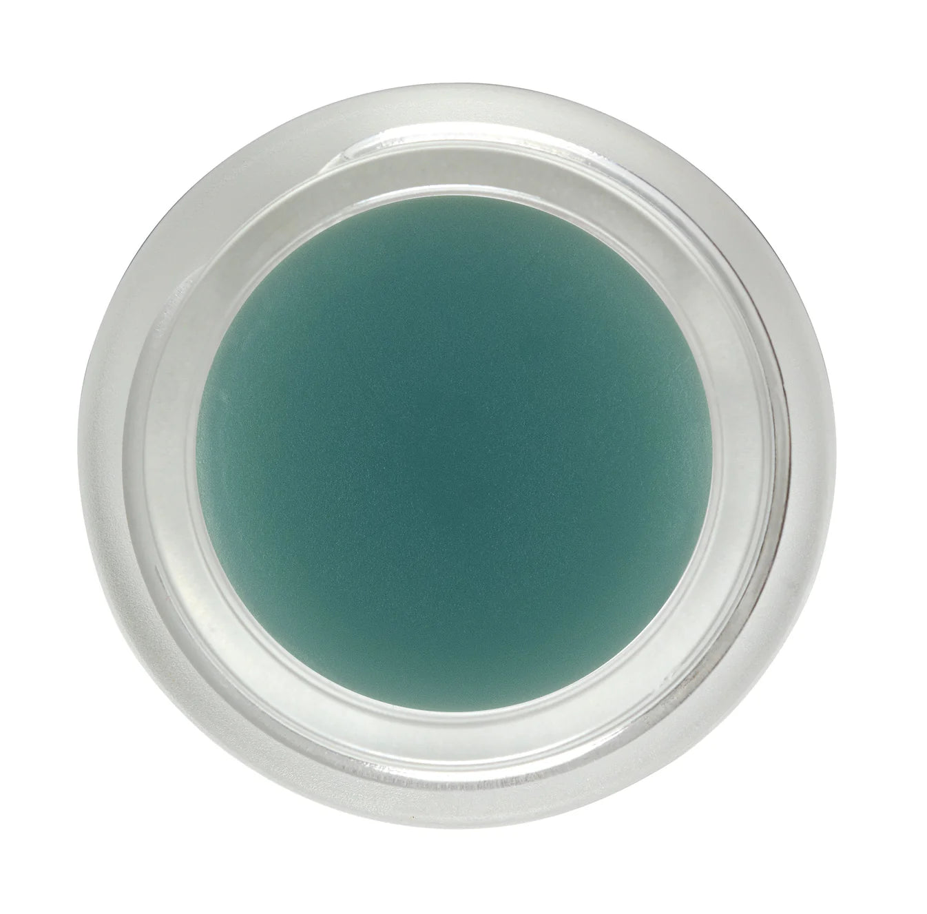 Small container of teal gel with a silver lid on a white background