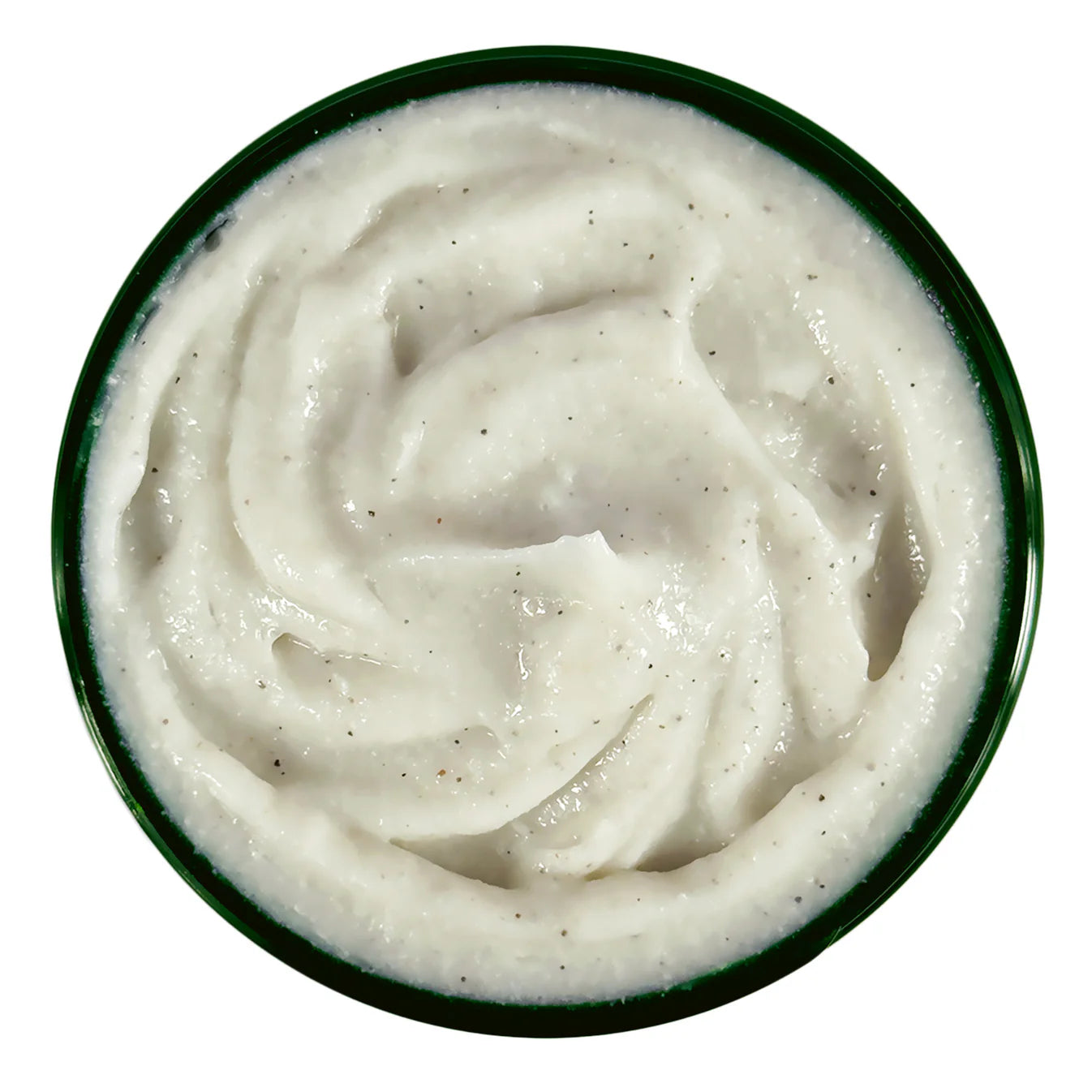 White cream in a green bowl on a white background