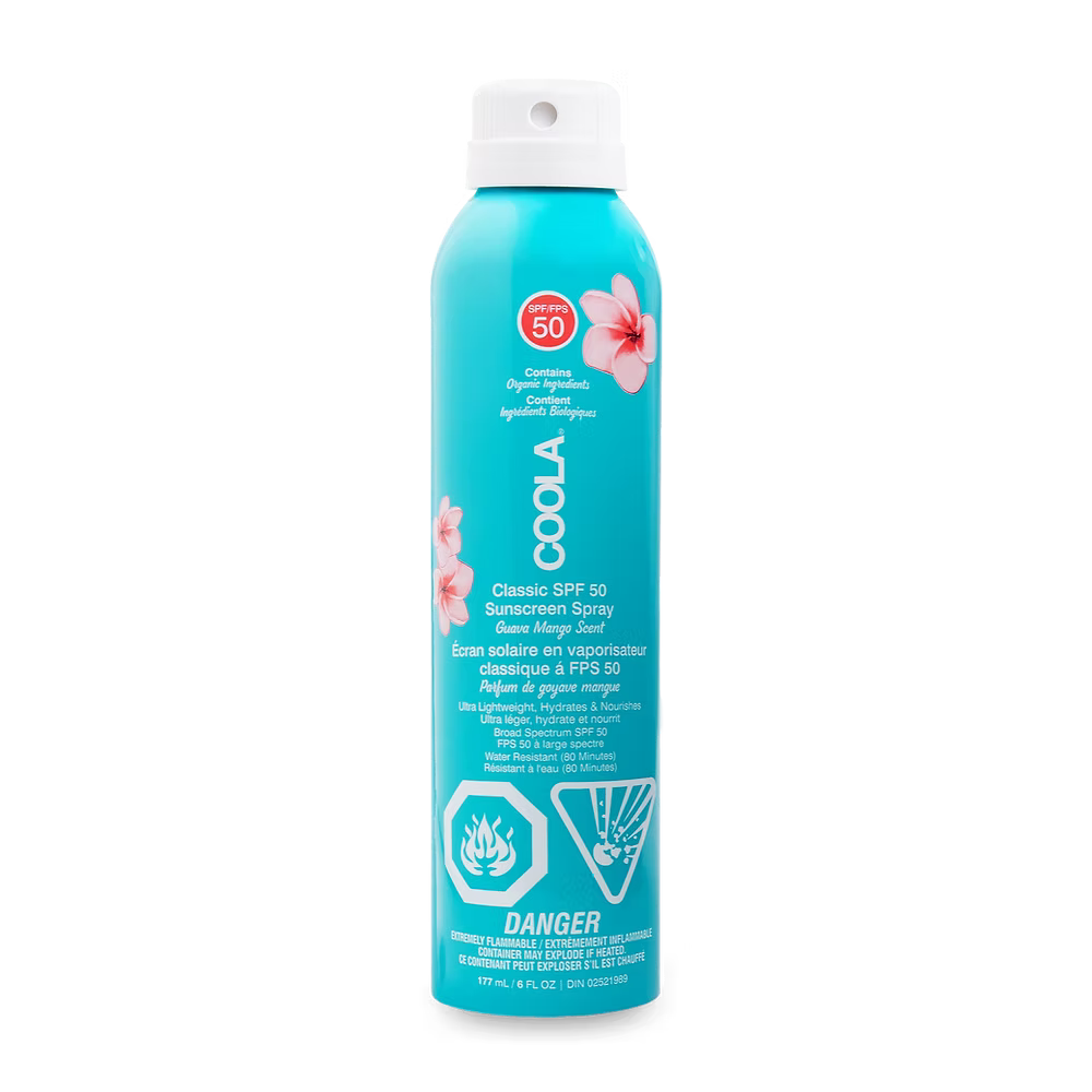 Coola Classic SPF 50 spray bottle on a white background