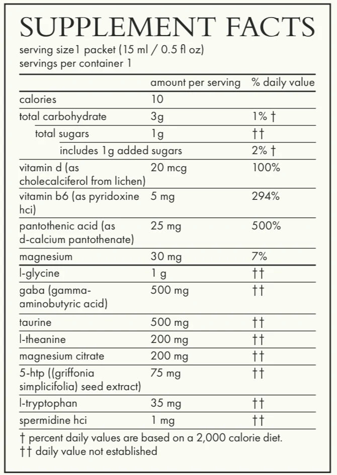 Supplement facts label with detailed nutritional information on a white background