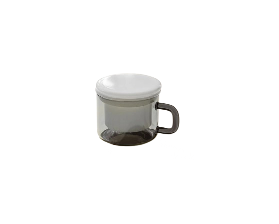 Clear mug with a white lid on a white background