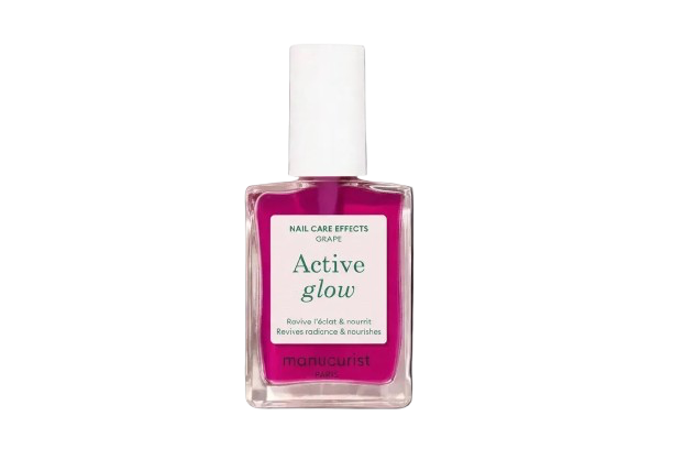 Pink nail polish bottle labeled 'Active Glow' on a white background Manicurist Paris
