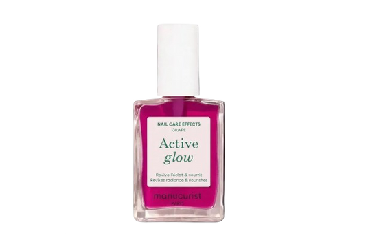 Pink nail polish bottle labeled 'Active Glow' on a white background Manicurist Paris