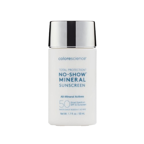 Colorescience No-Show Mineral Sunscreen bottle on a white background