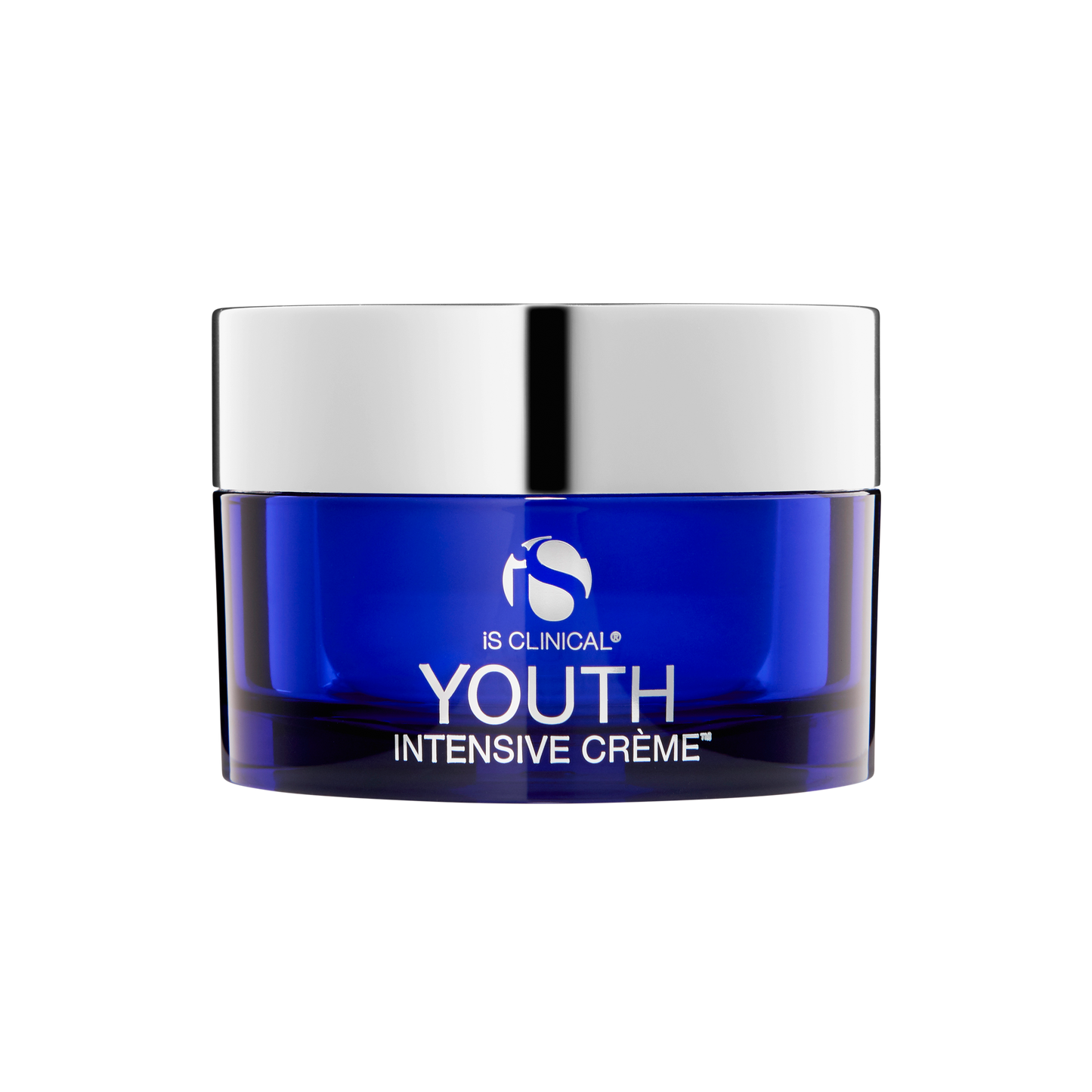 Blue jar of IS Clinical Youth Intensive Crème on a white background Vancouver