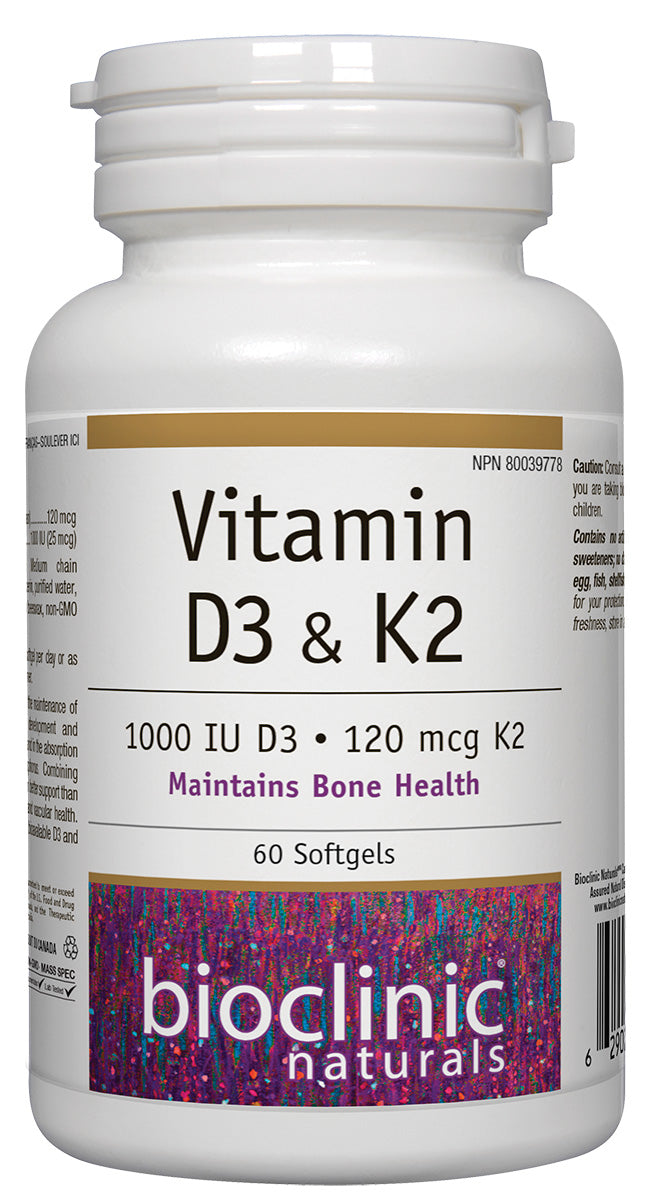 Vitamin D3 & K2 · 1000 IU D3 · 120 mcg K2 60 Softgels