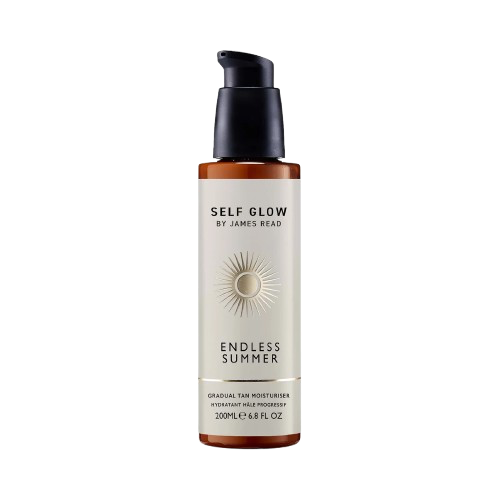 Skincare bottle labeled 'Self Glow by James Read Endless Summer' on a white background